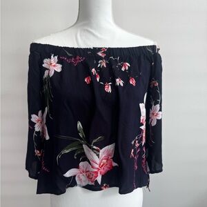 YOINS Relaxed Off-Shoulder Blouse Pink and Blue 3/4 Sleeve